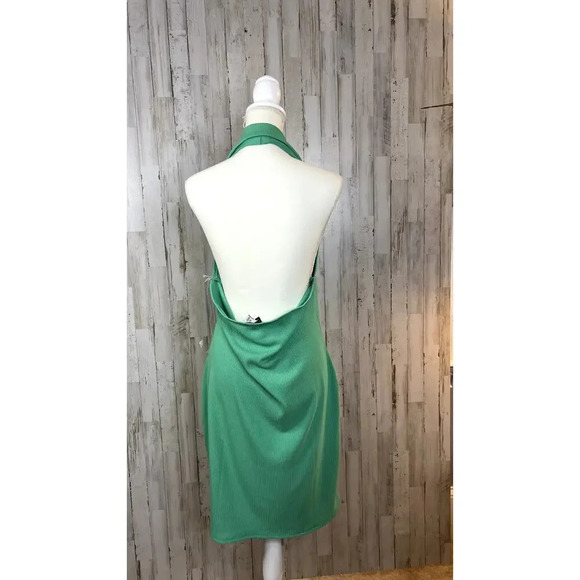NWT Fashion Nova Women's Plus Size 2X Green Ribbed Halter‎ Collared Mini Dress - Picture 12 of 13